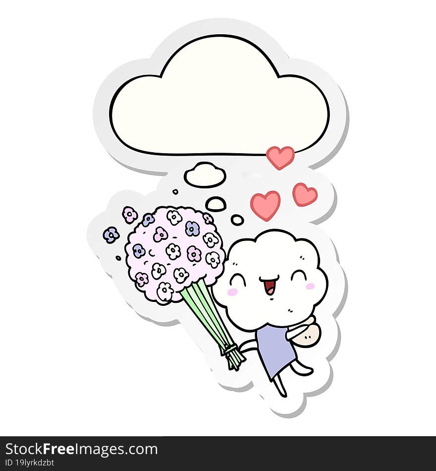 Cute Cartoon Cloud Head Creature And Thought Bubble As A Printed Sticker