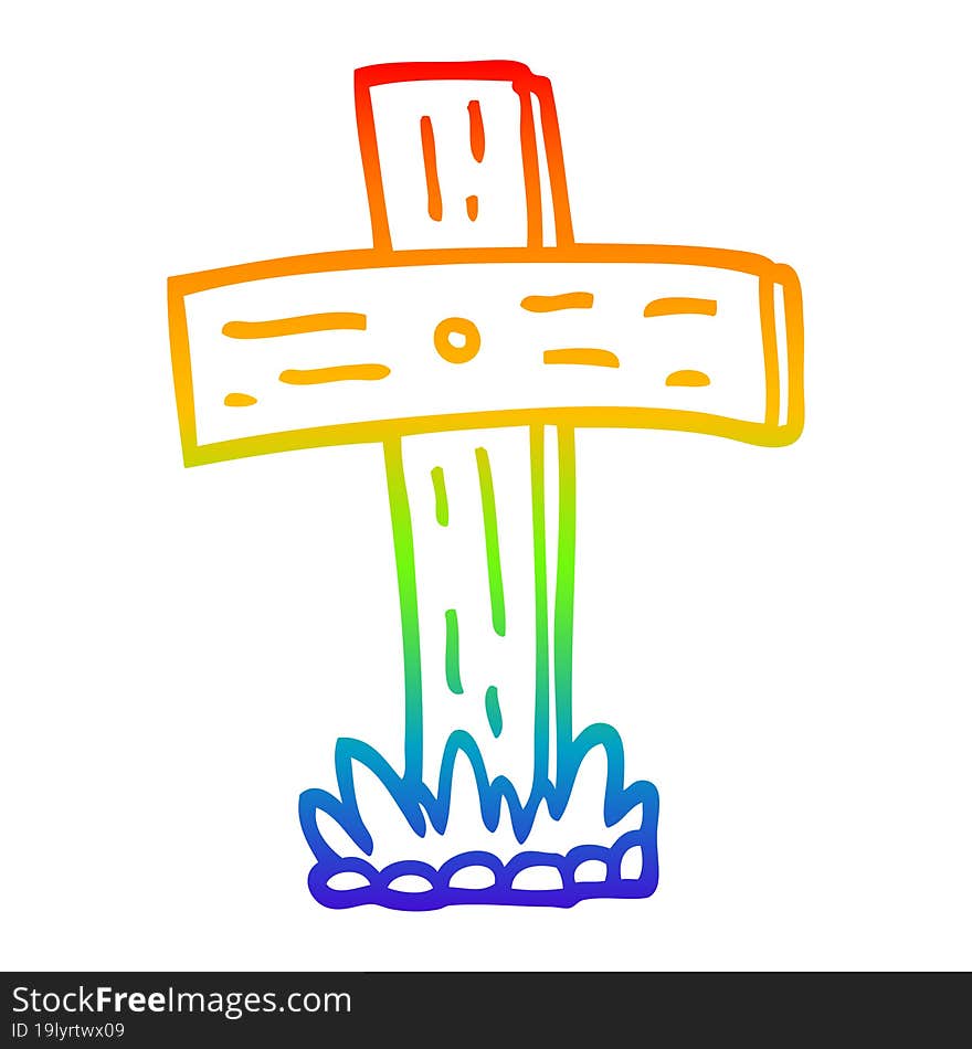 Rainbow Gradient Line Drawing Cartoon Graveyard Cross