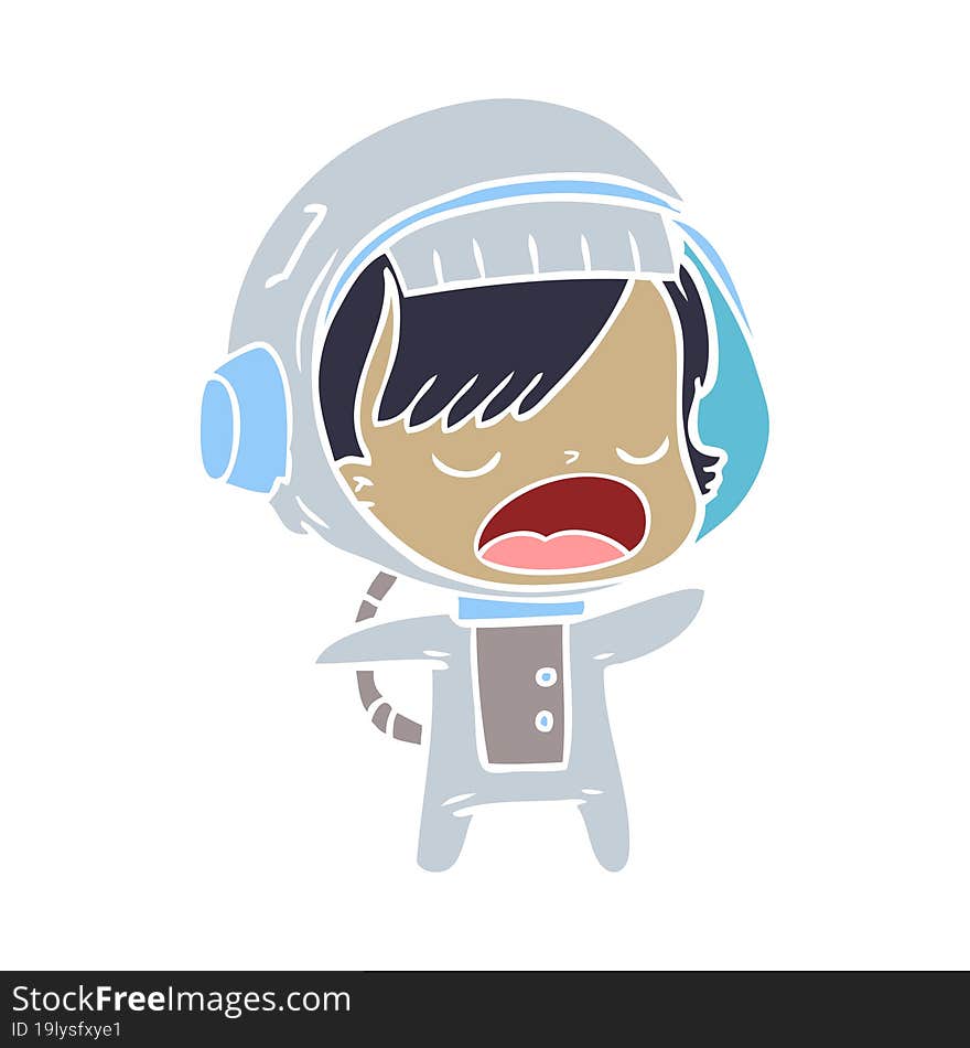 flat color style cartoon talking astronaut woman