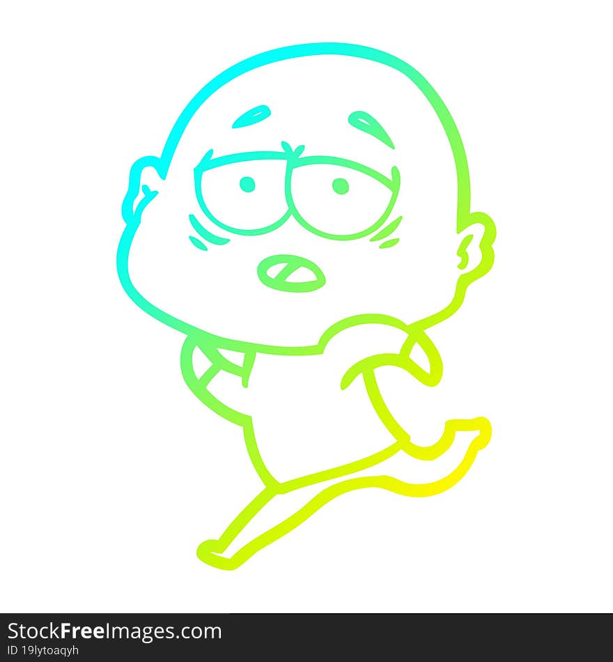 cold gradient line drawing cartoon tired bald man