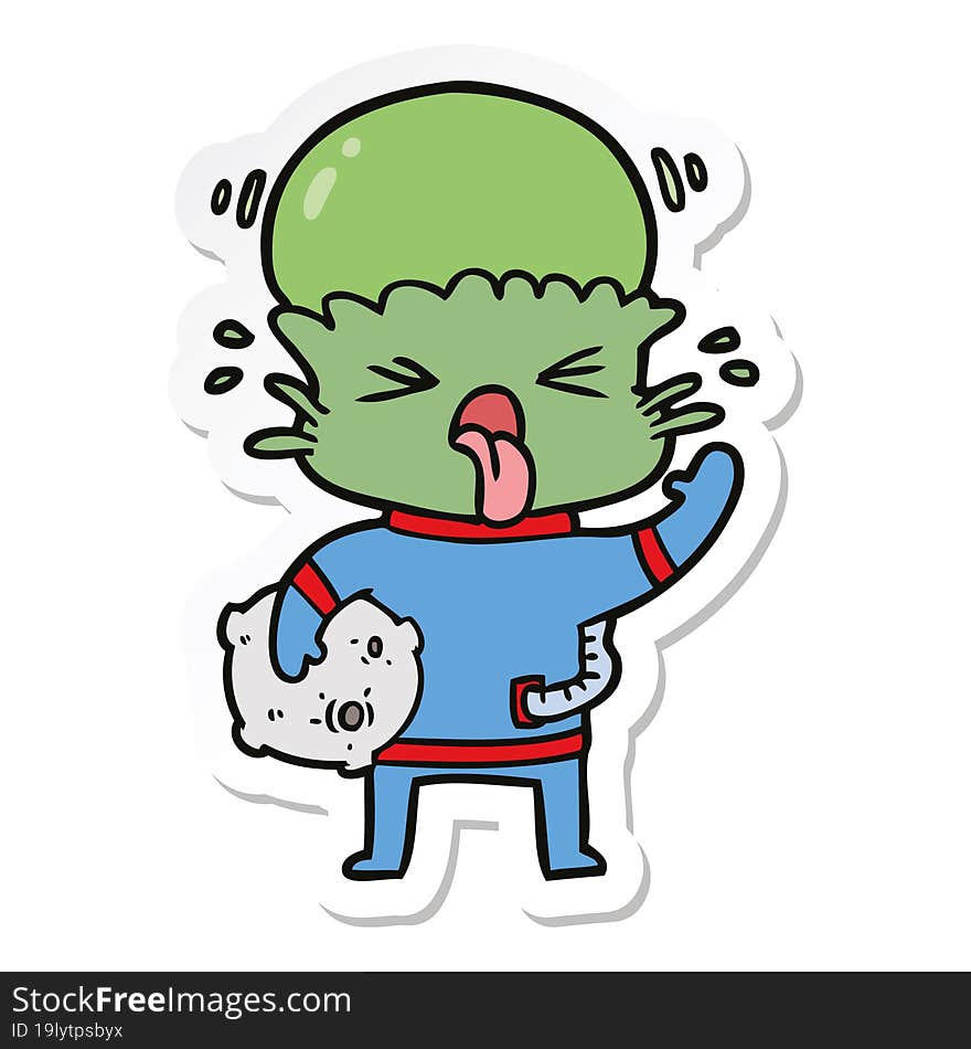 sticker of a weird cartoon alien