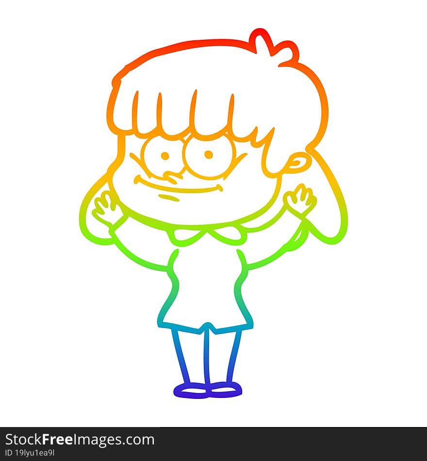 rainbow gradient line drawing cartoon smiling woman