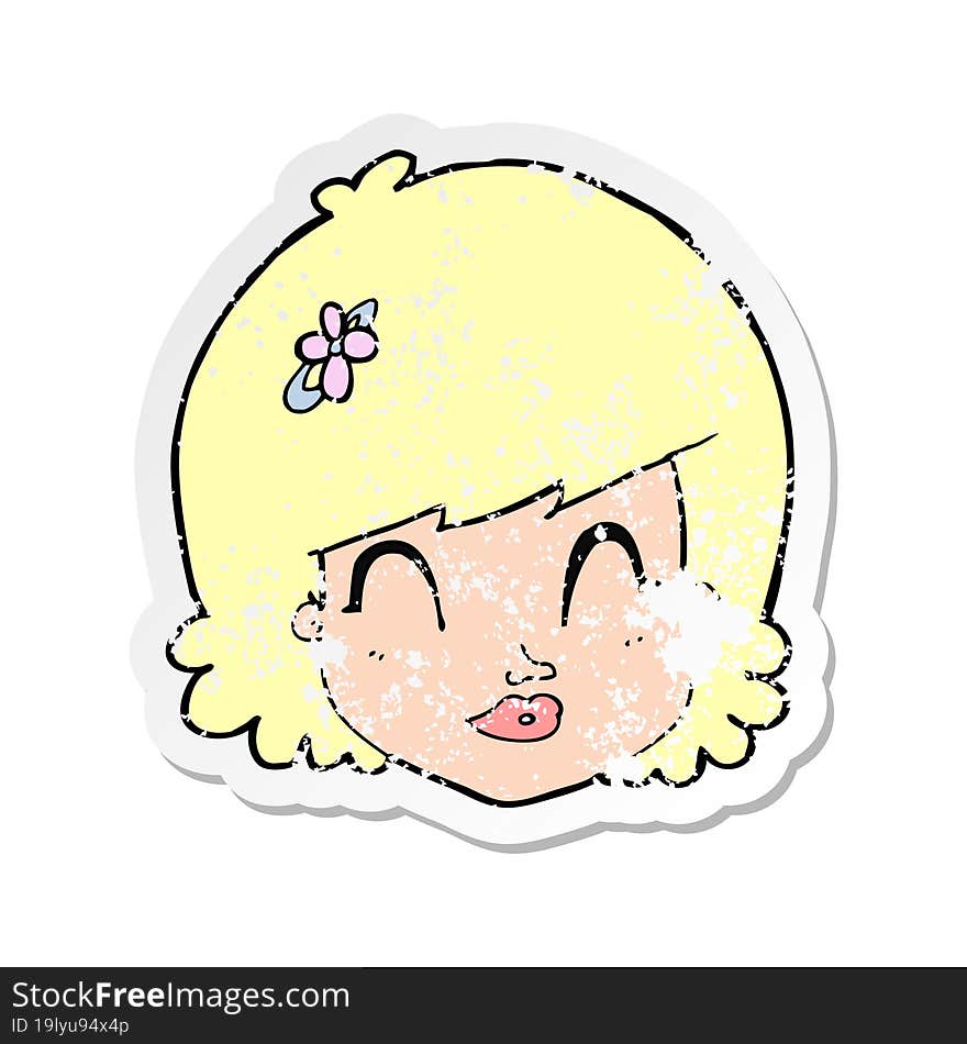 retro distressed sticker of a cartoon happy female face