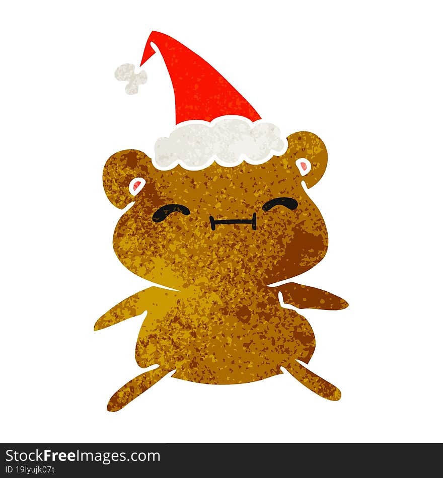 hand drawn christmas retro cartoon of kawaii bear