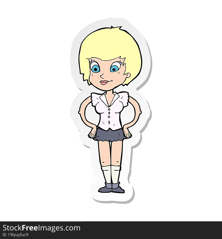 sticker of a cartoon pretty woman with hands on hips