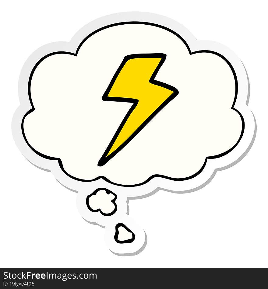 cartoon lightning bolt and thought bubble as a printed sticker