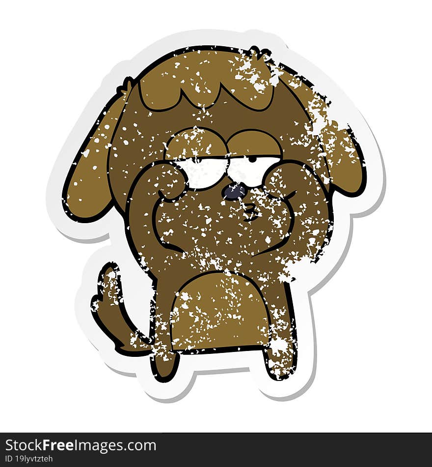 distressed sticker of a cartoon tired dog