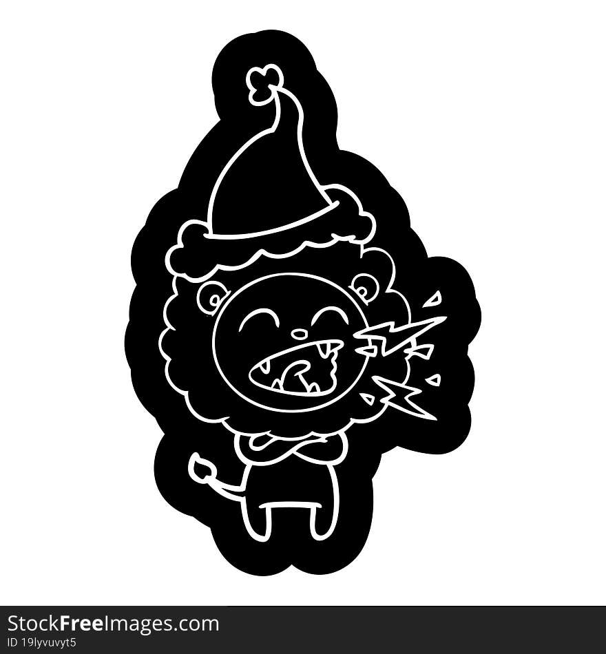 cartoon icon of a roaring lion wearing santa hat