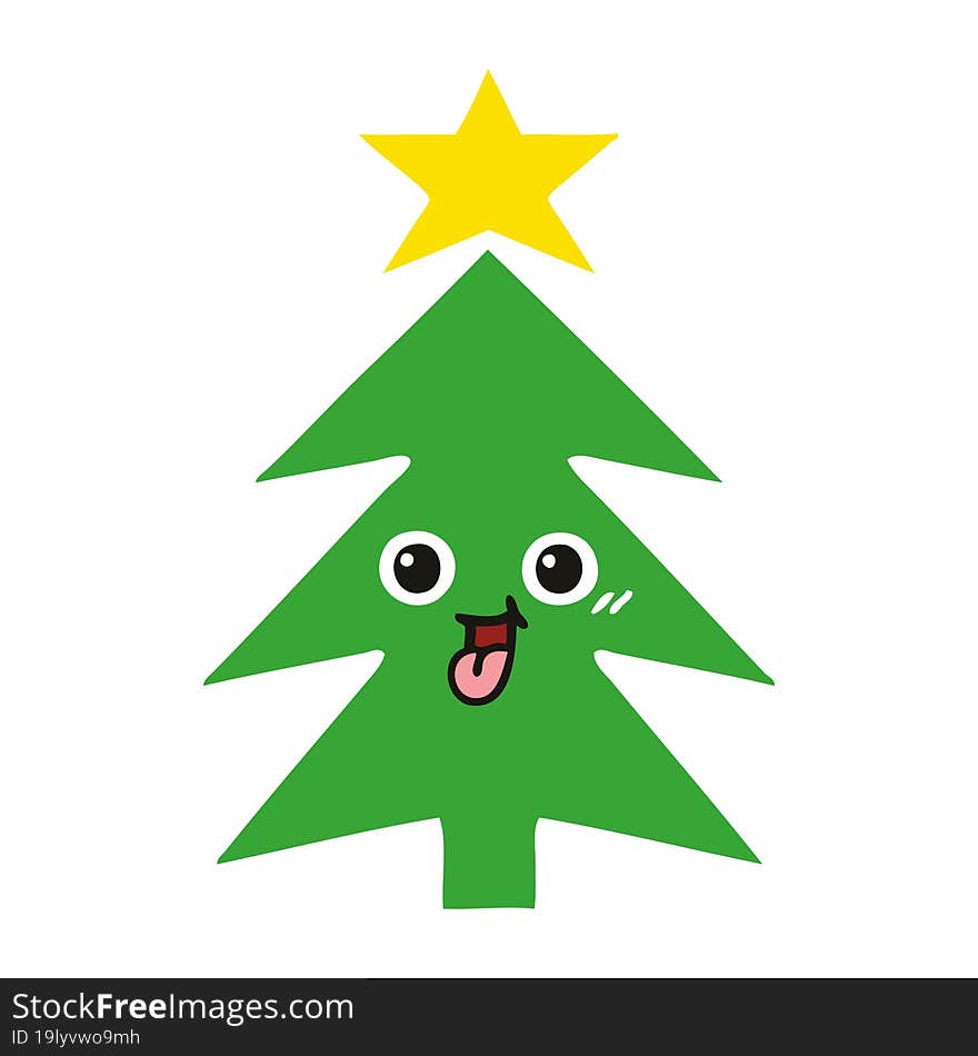 flat color retro cartoon christmas tree