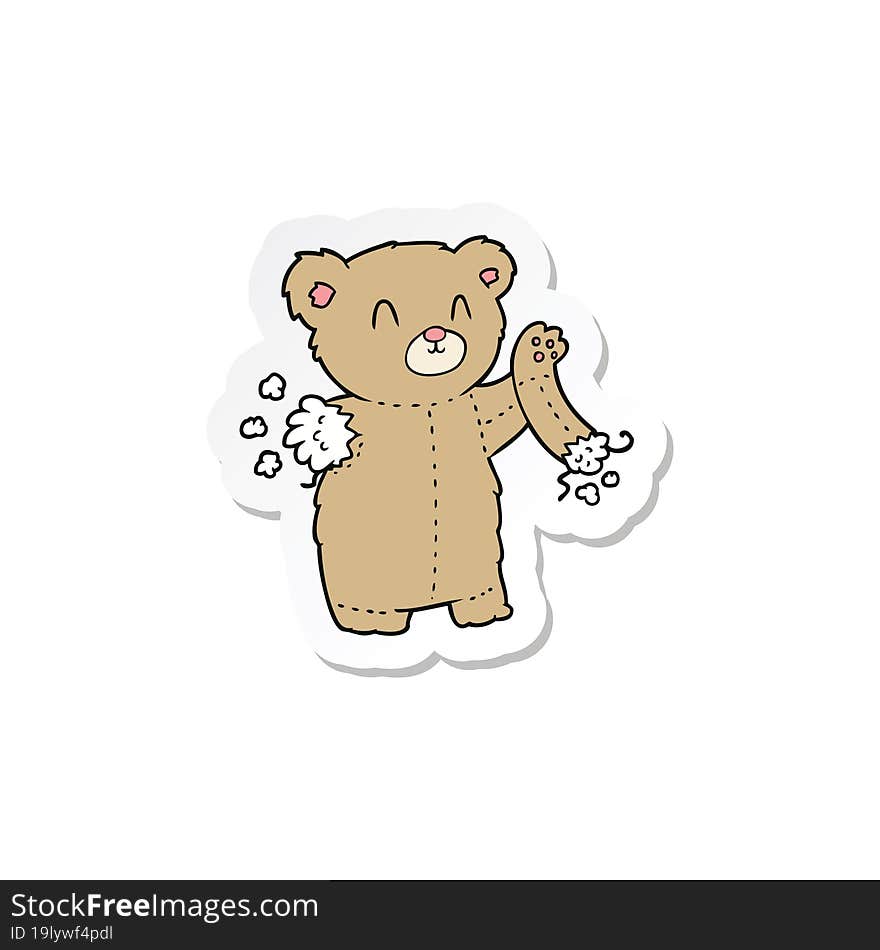 sticker of a cartoon teddy bear with torn arm