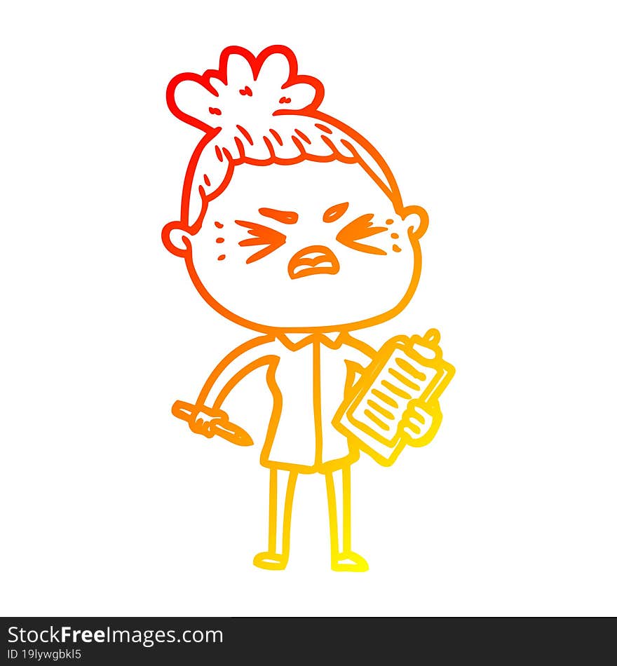 warm gradient line drawing cartoon angry woman