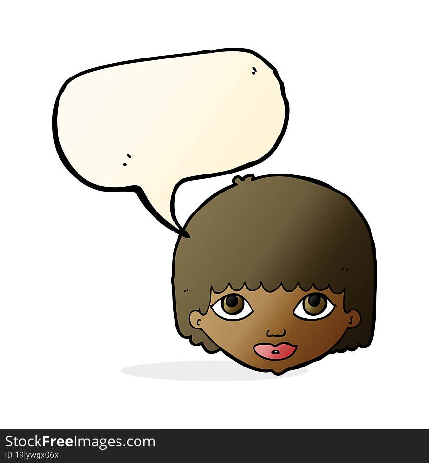 cartoon female face with speech bubble