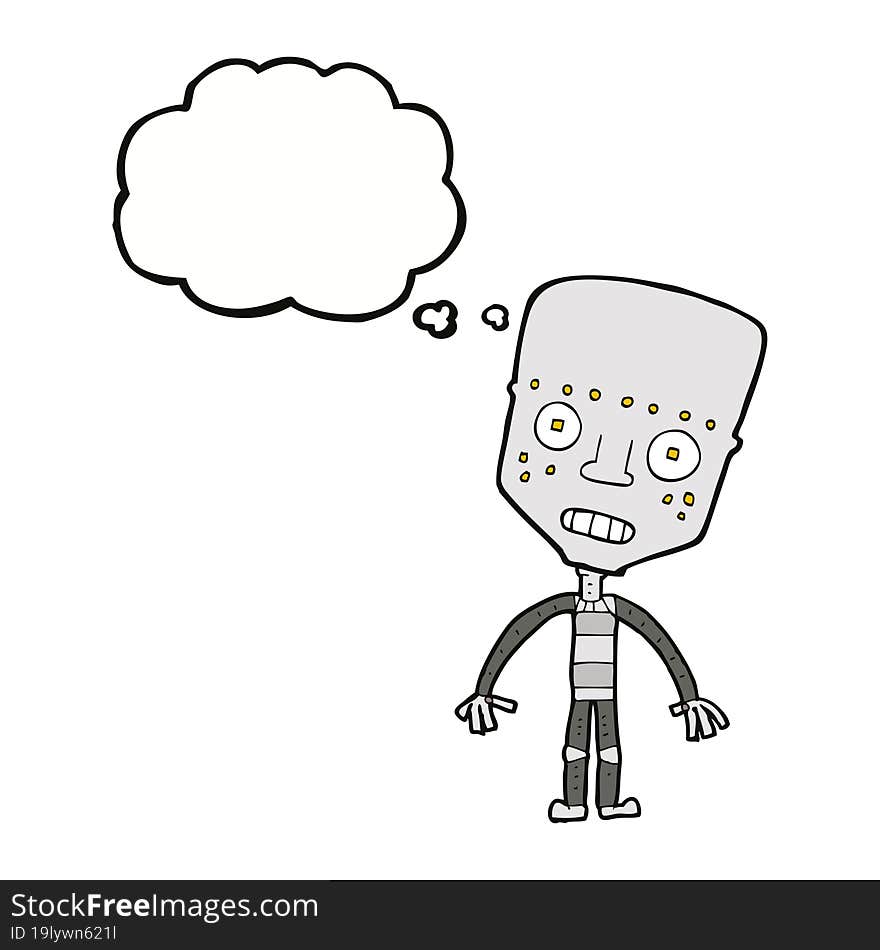 cartoon robot with thought bubble