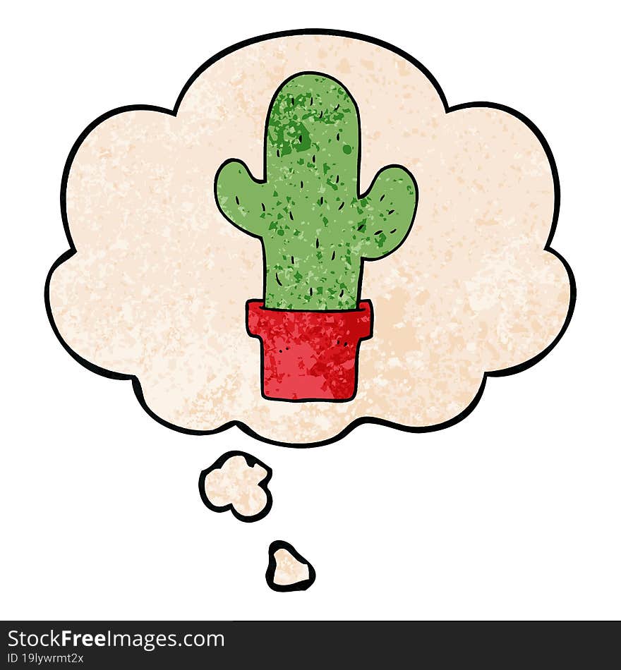 cartoon cactus and thought bubble in grunge texture pattern style