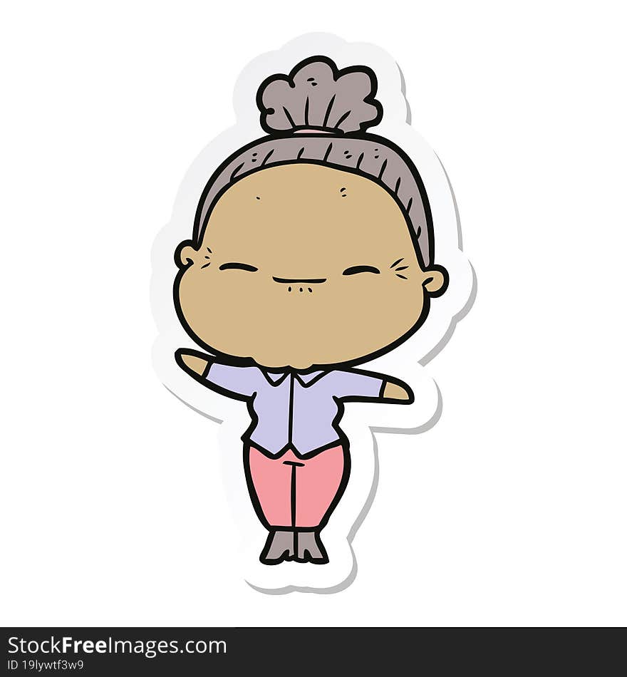 sticker of a cartoon peaceful old woman