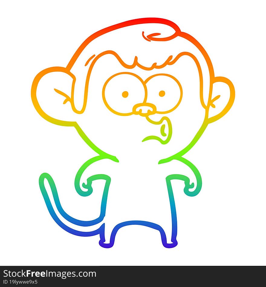 Rainbow Gradient Line Drawing Cartoon Hooting Monkey