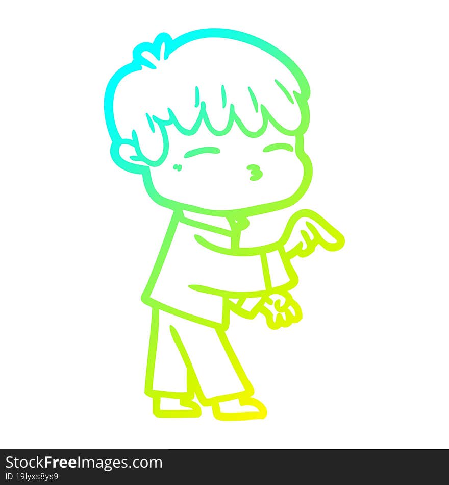 Cold Gradient Line Drawing Cartoon Curious Boy