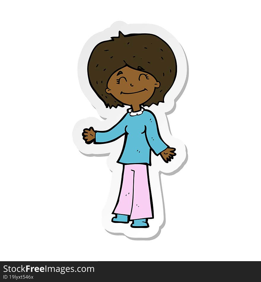 sticker of a cartoon happy woman