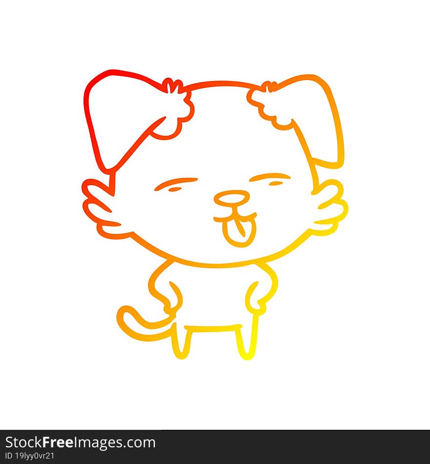 warm gradient line drawing cartoon dog sticking out tongue