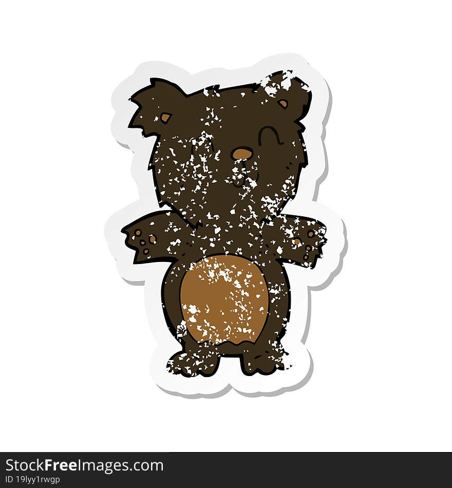 retro distressed sticker of a cartoon cute black bear cub