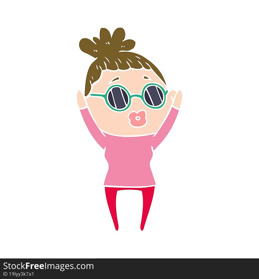 Flat Color Style Cartoon Woman Wearing Sunglasses