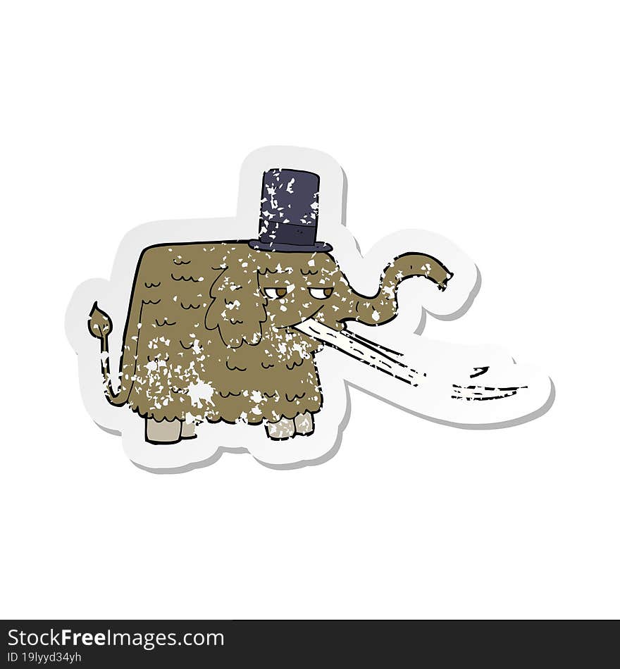 retro distressed sticker of a cartoon mammoth