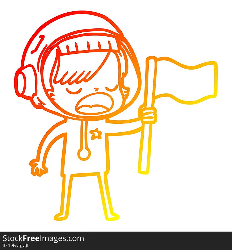 warm gradient line drawing cartoon astronaut woman waving flag