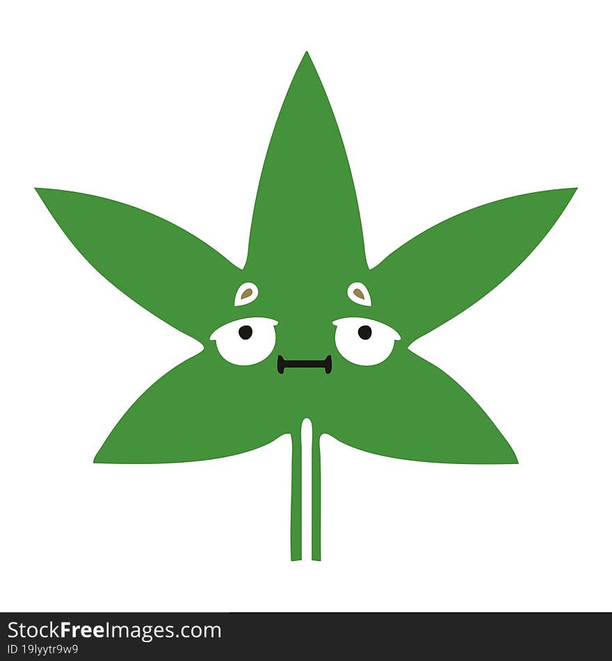 flat color retro cartoon marijuana leaf