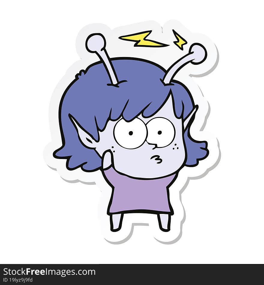 sticker of a cartoon alien girl