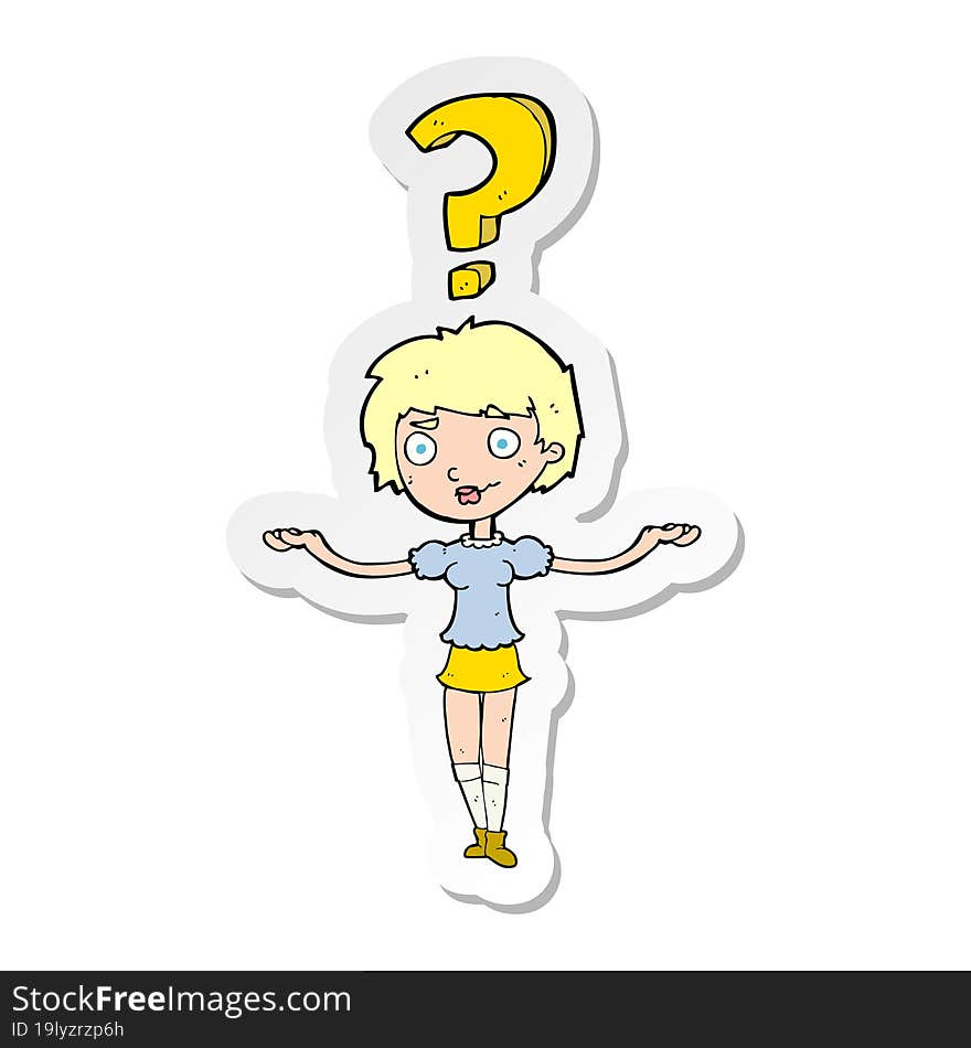 sticker of a cartoon woman asking question