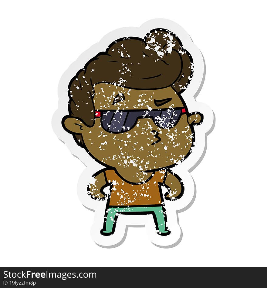 distressed sticker of a cartoon cool guy