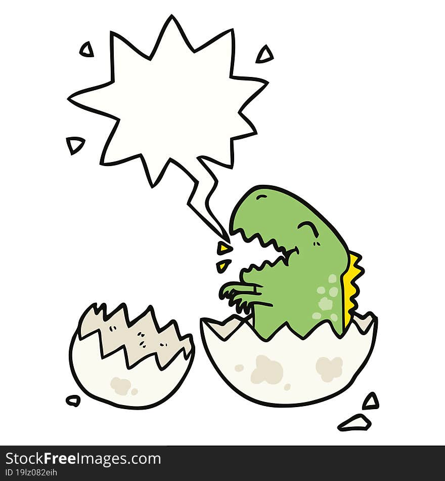 cartoon dinosaur hatching from egg with speech bubble