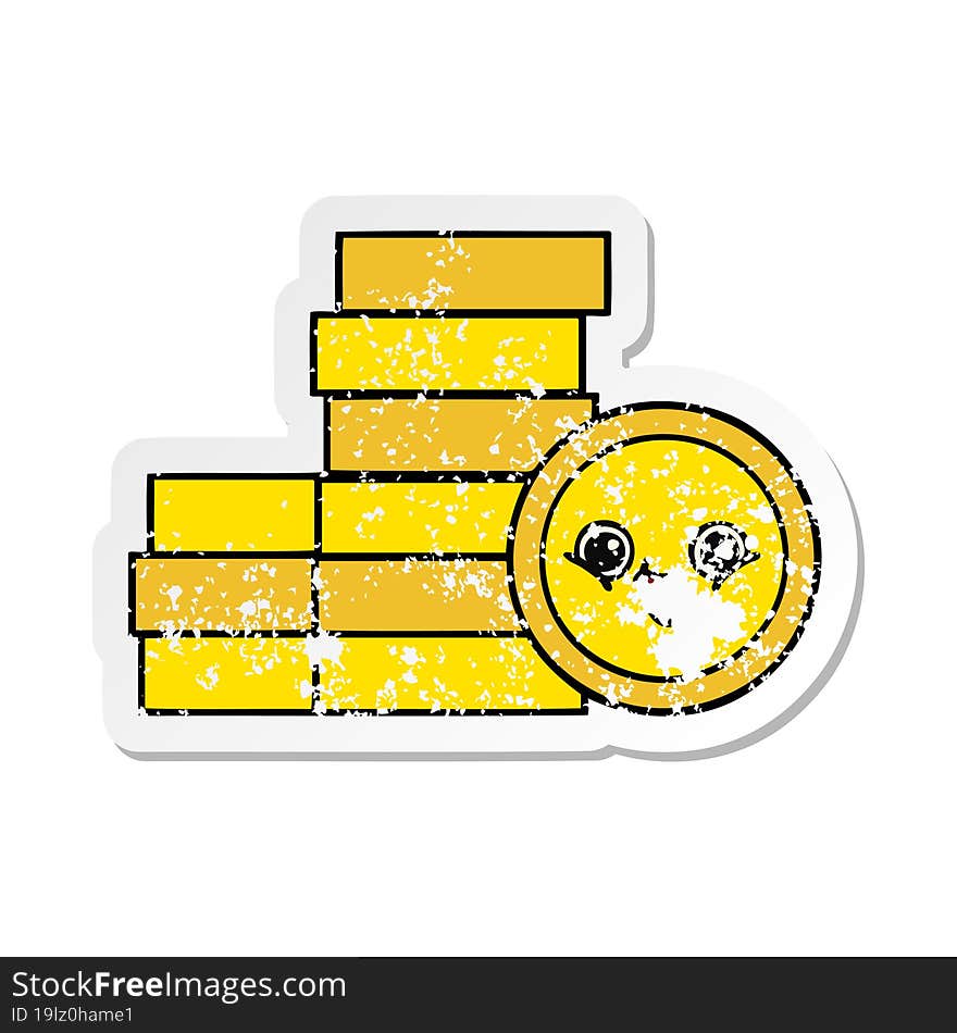 distressed sticker of a cute cartoon coins