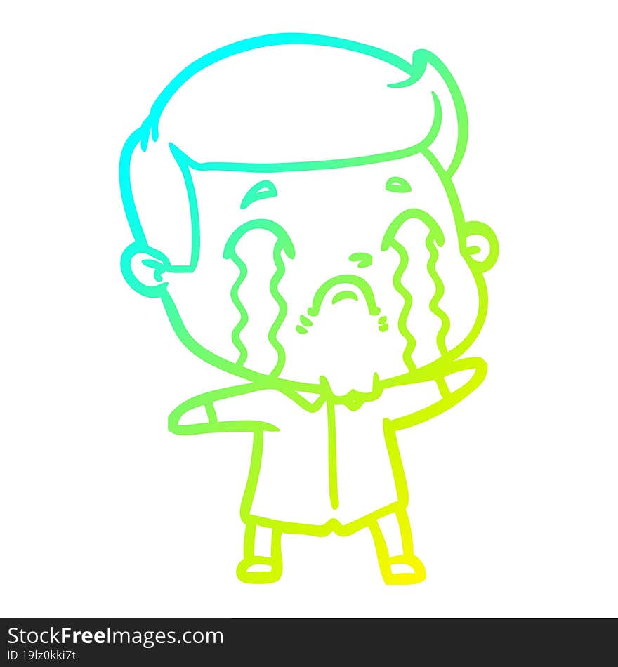 cold gradient line drawing of a cartoon man crying