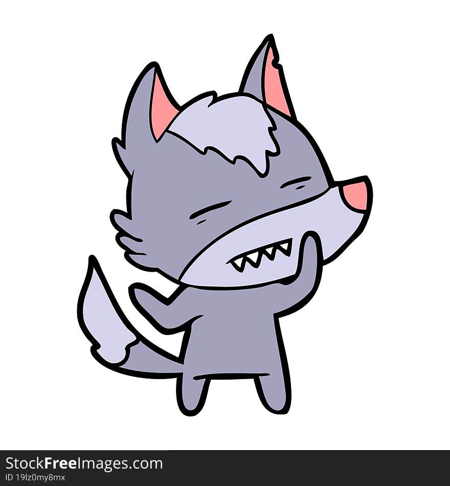 cartoon wolf showing teeth. cartoon wolf showing teeth