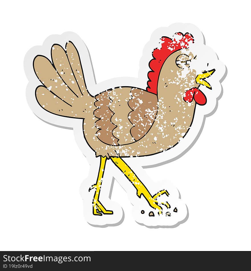 retro distressed sticker of a cartoon chicken