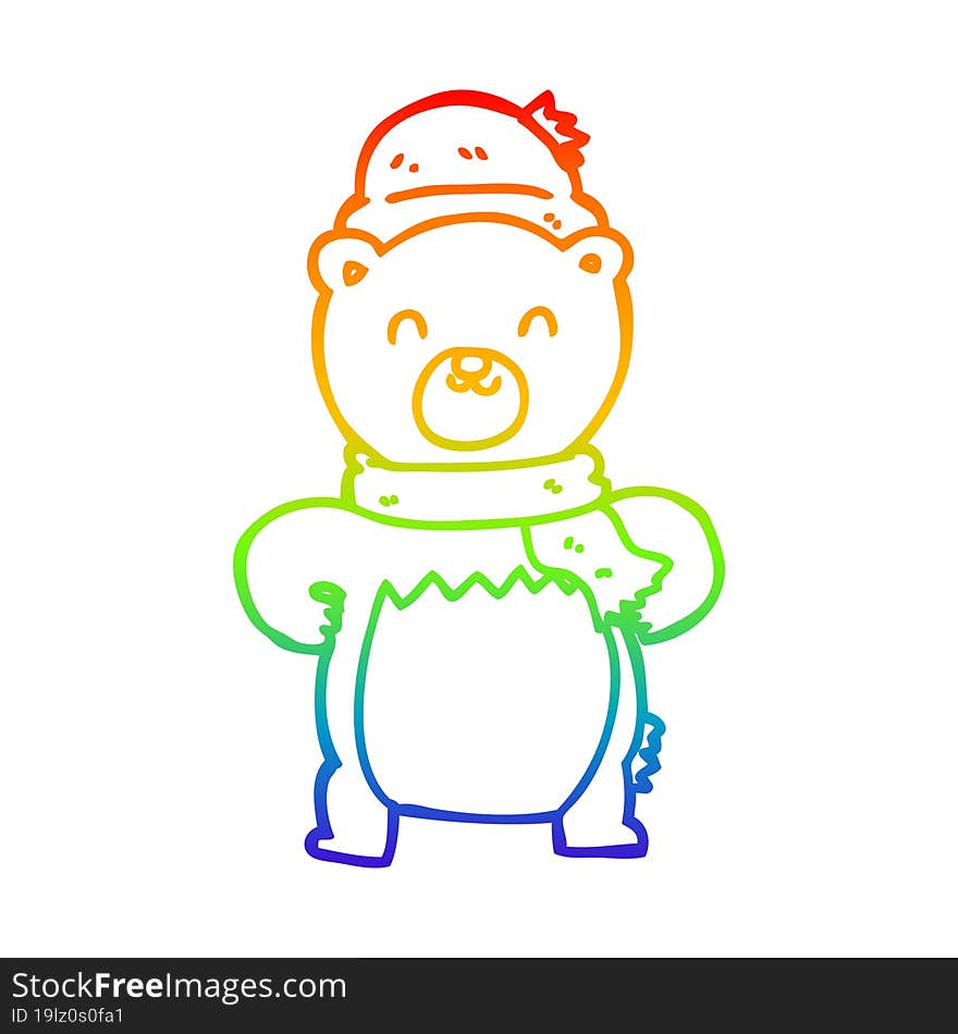 Rainbow Gradient Line Drawing Cute Cartoon Bear