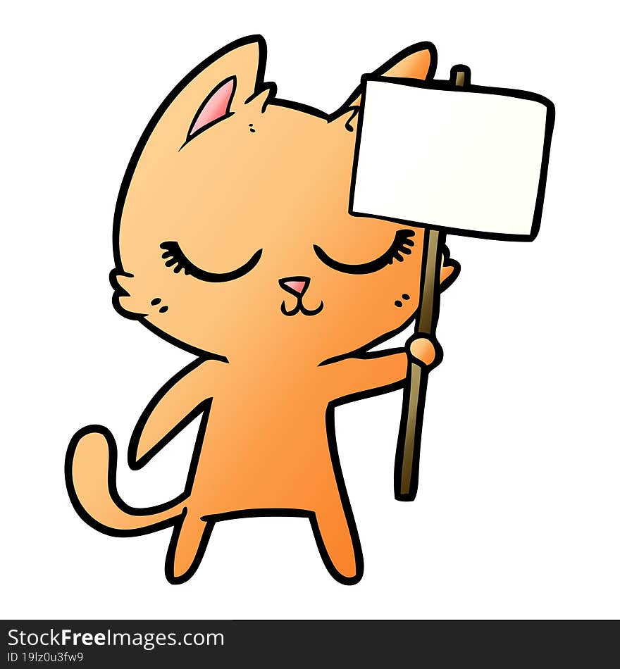 calm cartoon cat with placard. calm cartoon cat with placard