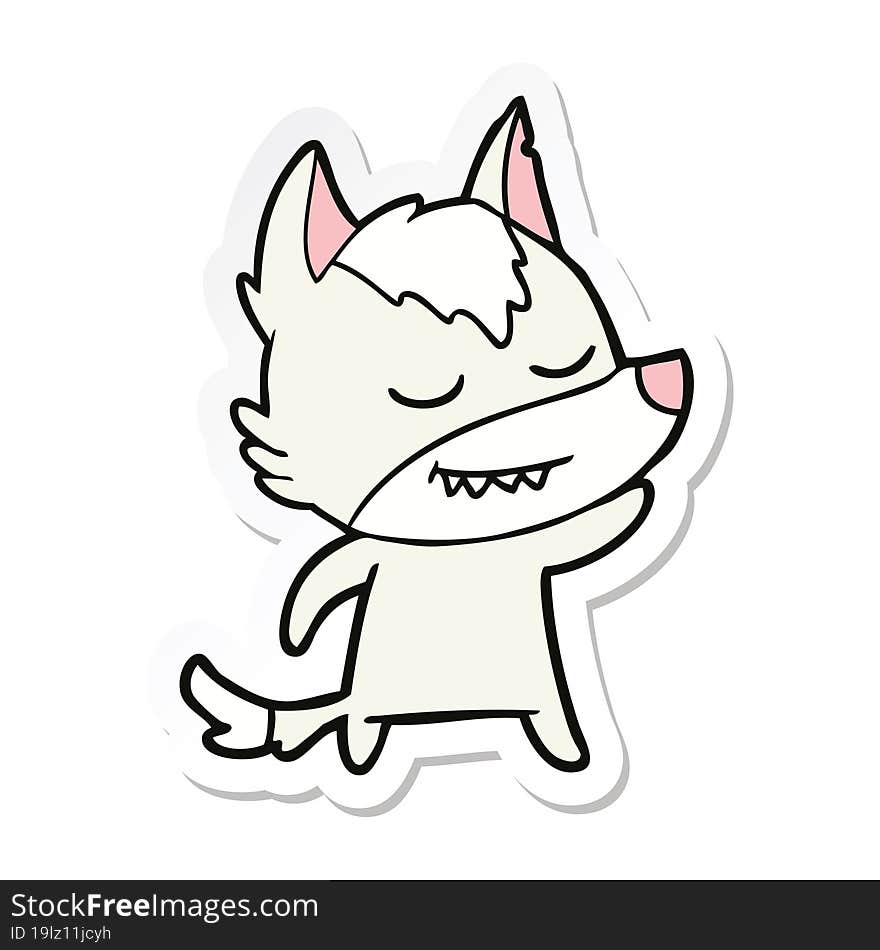 sticker of a friendly cartoon wolf