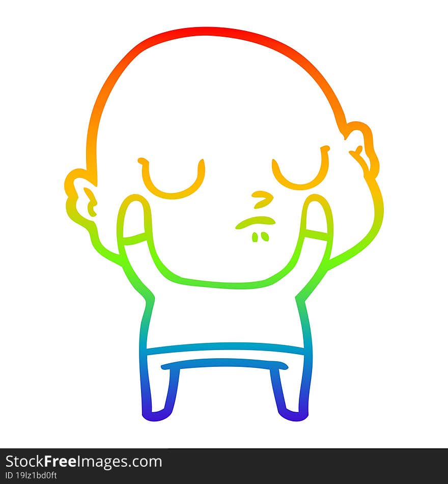 rainbow gradient line drawing of a cartoon bald man