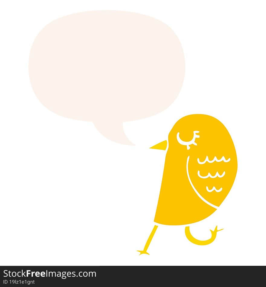 cartoon bird and speech bubble in retro style