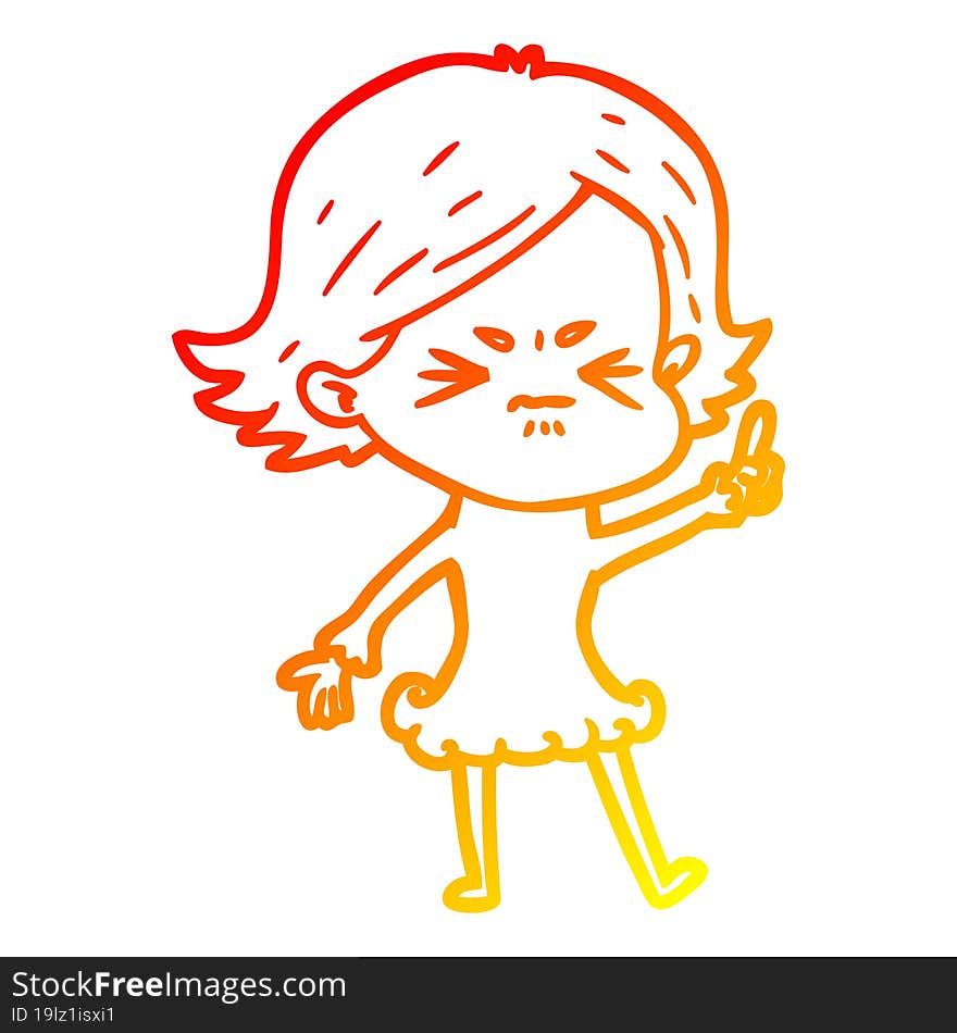 warm gradient line drawing of a cartoon angry girl