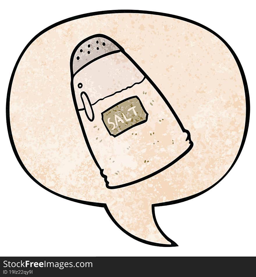 cartoon salt shaker and speech bubble in retro texture style