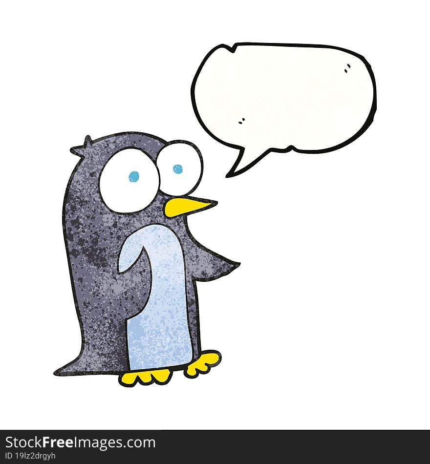 freehand speech bubble textured cartoon penguin