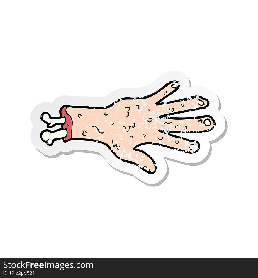 retro distressed sticker of a gross severed hand cartoon