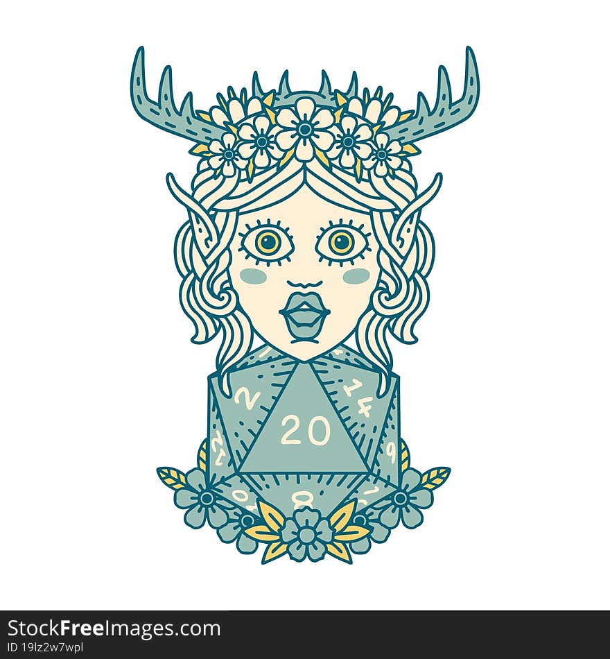 Retro Tattoo Style elf druid character face. Retro Tattoo Style elf druid character face