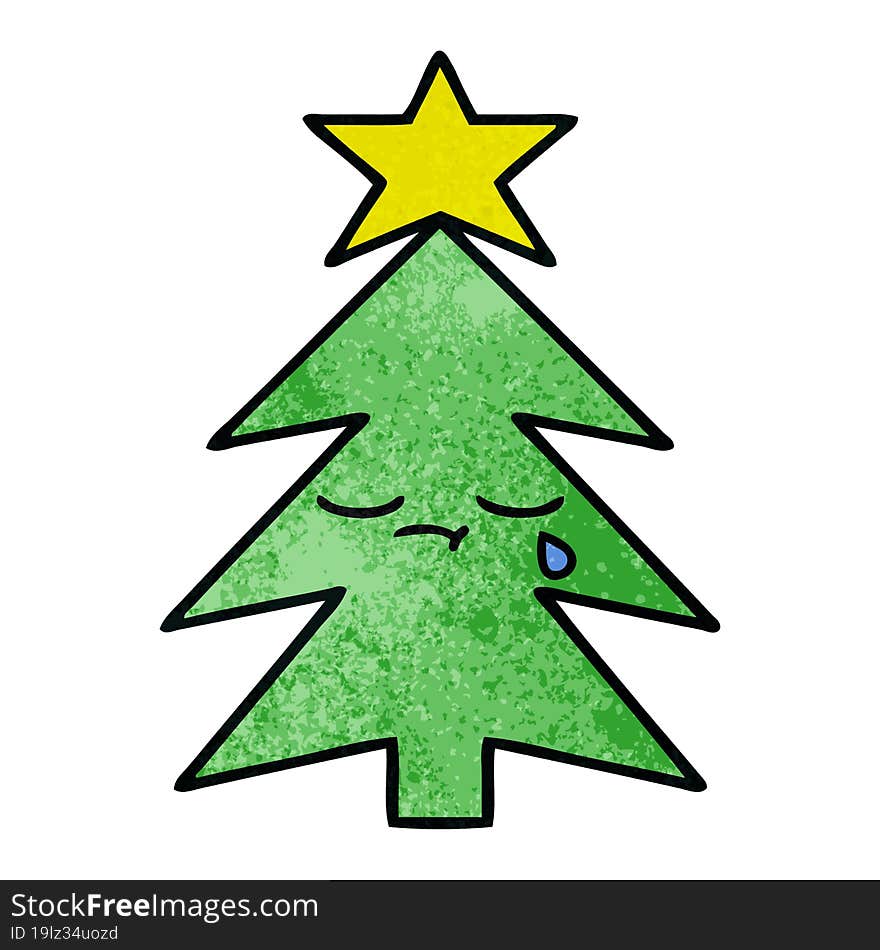 retro grunge texture cartoon christmas tree