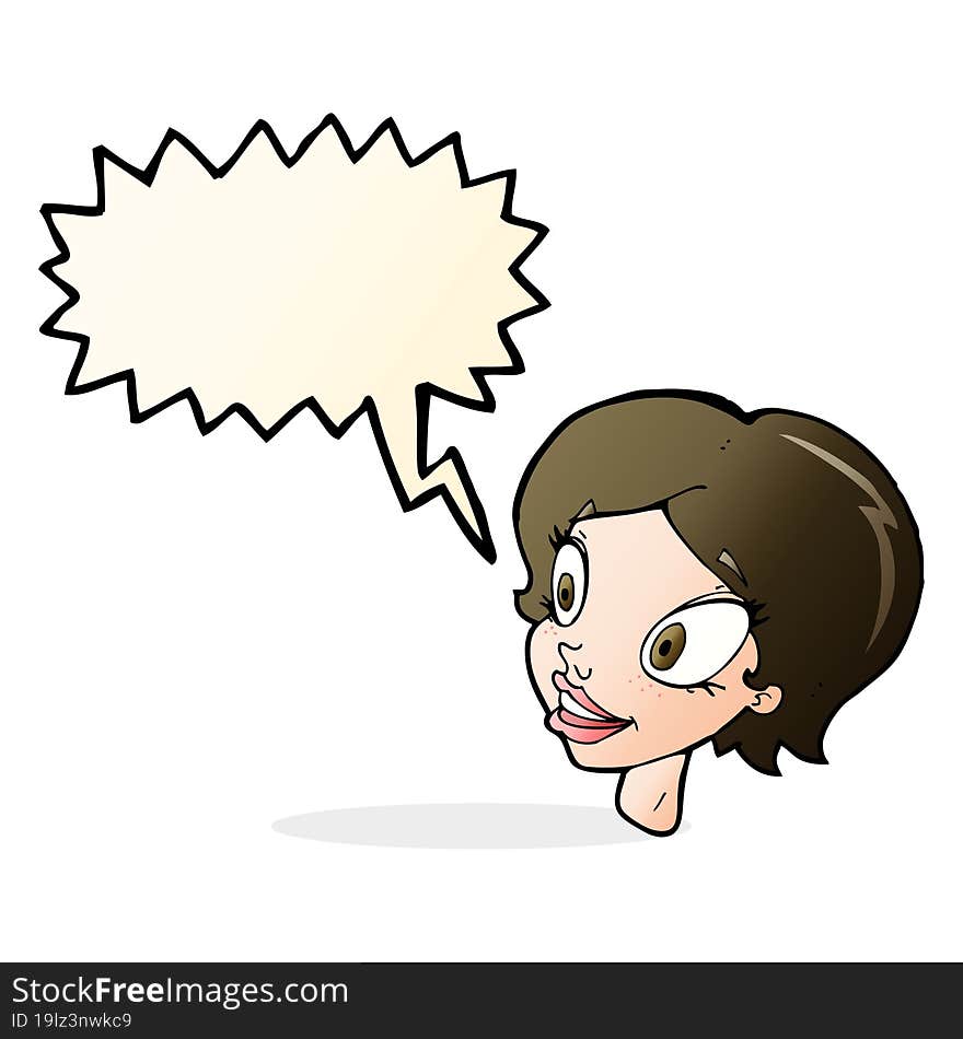 cartoon pretty female face with speech bubble