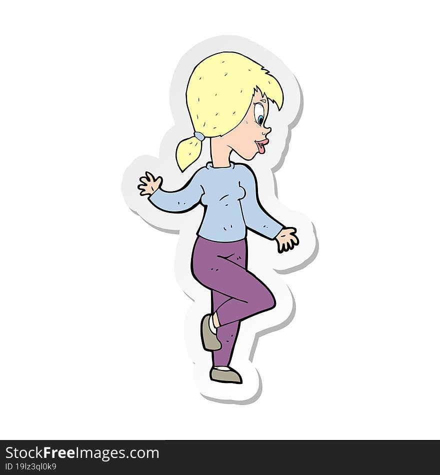 sticker of a cartoon woman waving