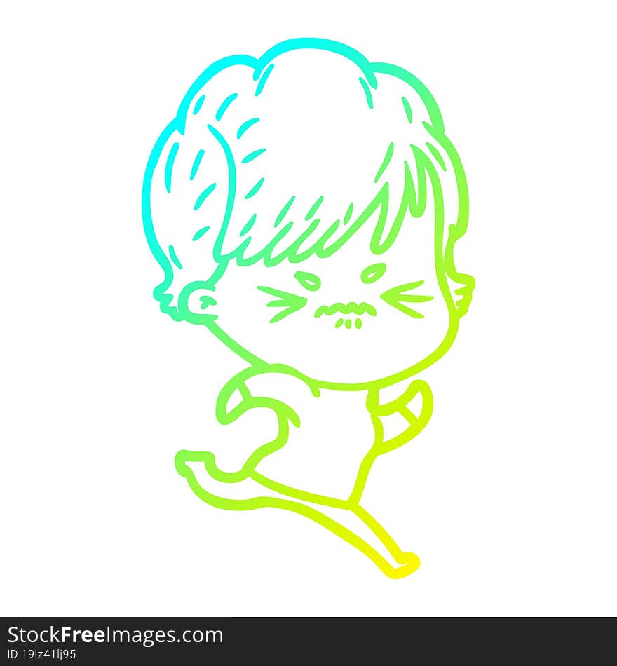 cold gradient line drawing of a cartoon frustrated woman